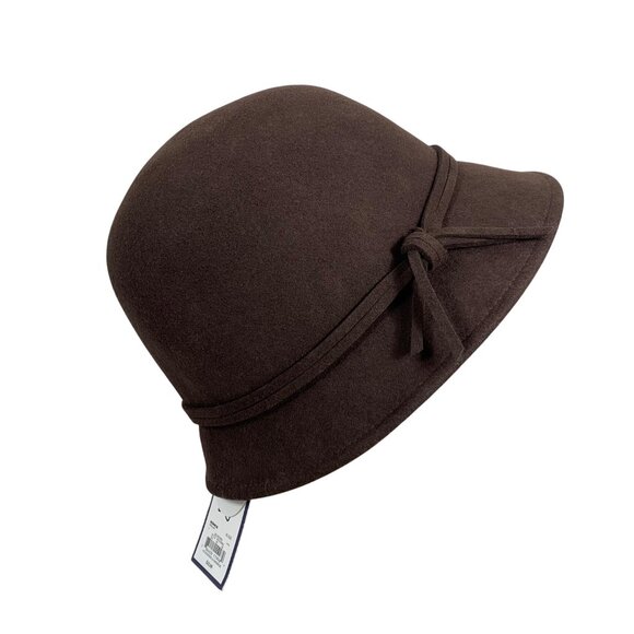 NWT Brown 100% Wool Packable Cloche Hat, Ribbon Accent + Bow By Croft & Barrow - Picture 3 of 10